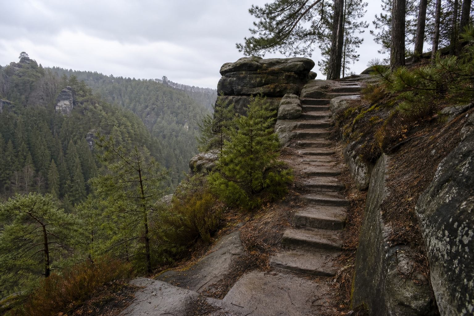 Markierter Wanderpfad mit Sandsteinstufen